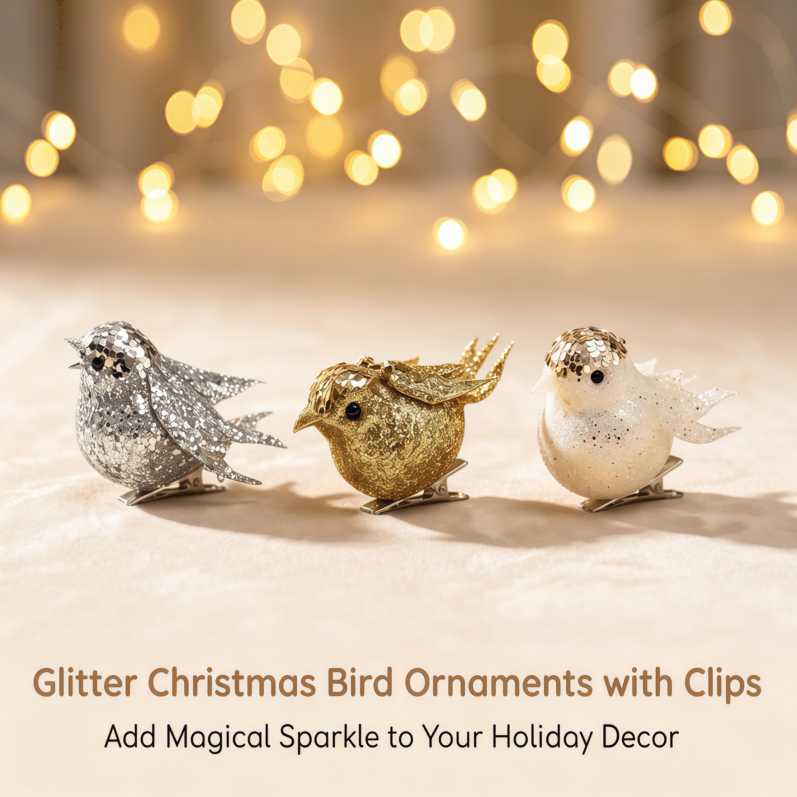 Glitter Christmas bird ornaments with clips