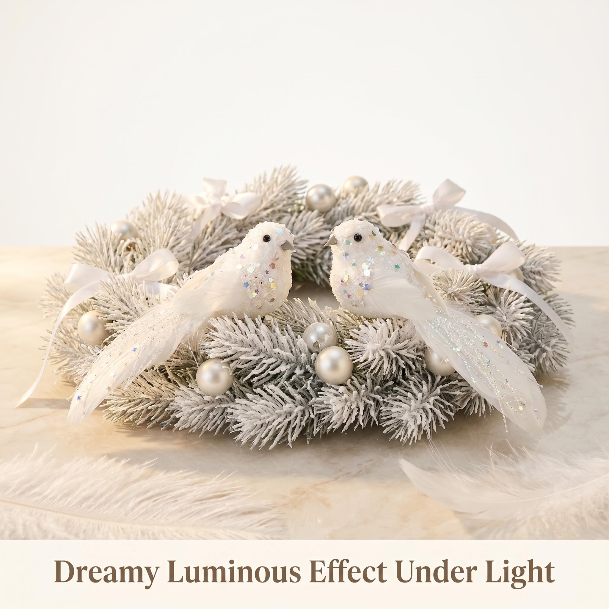 White feather birds with luminous effect for wreath and Christmas decoration wholesale