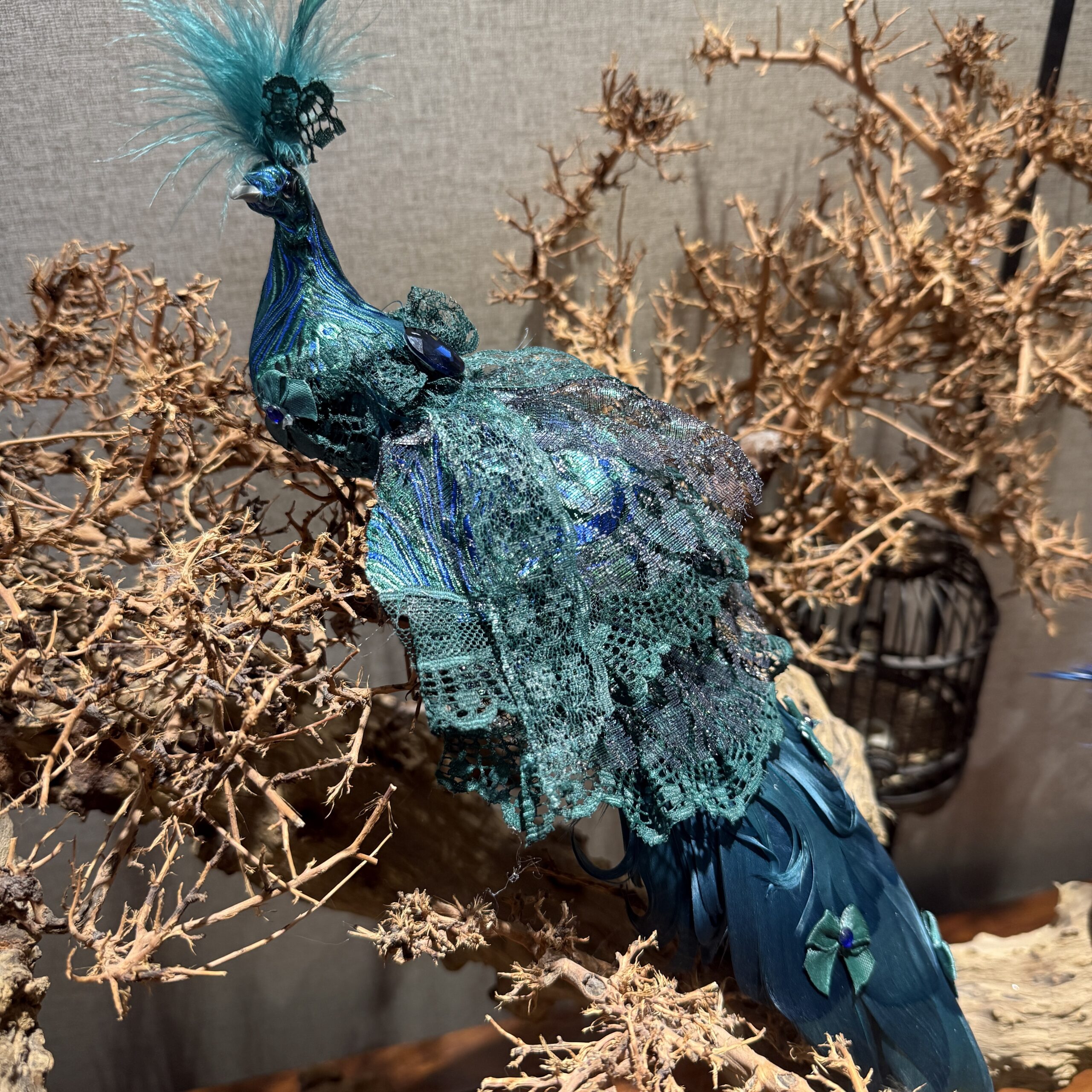 Dark teal peacock collectible clip ornament