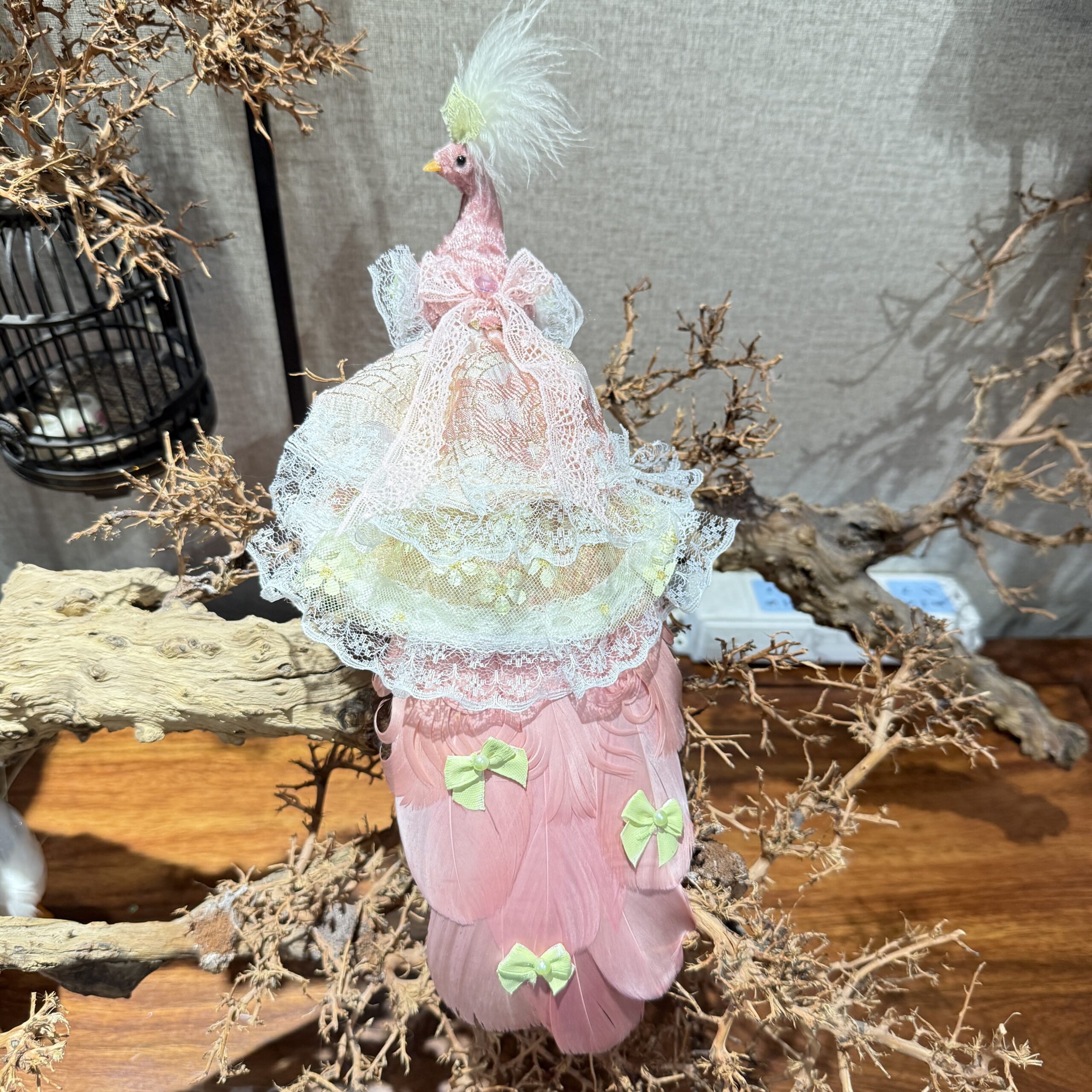Pastel pink peacock ring clip ornament