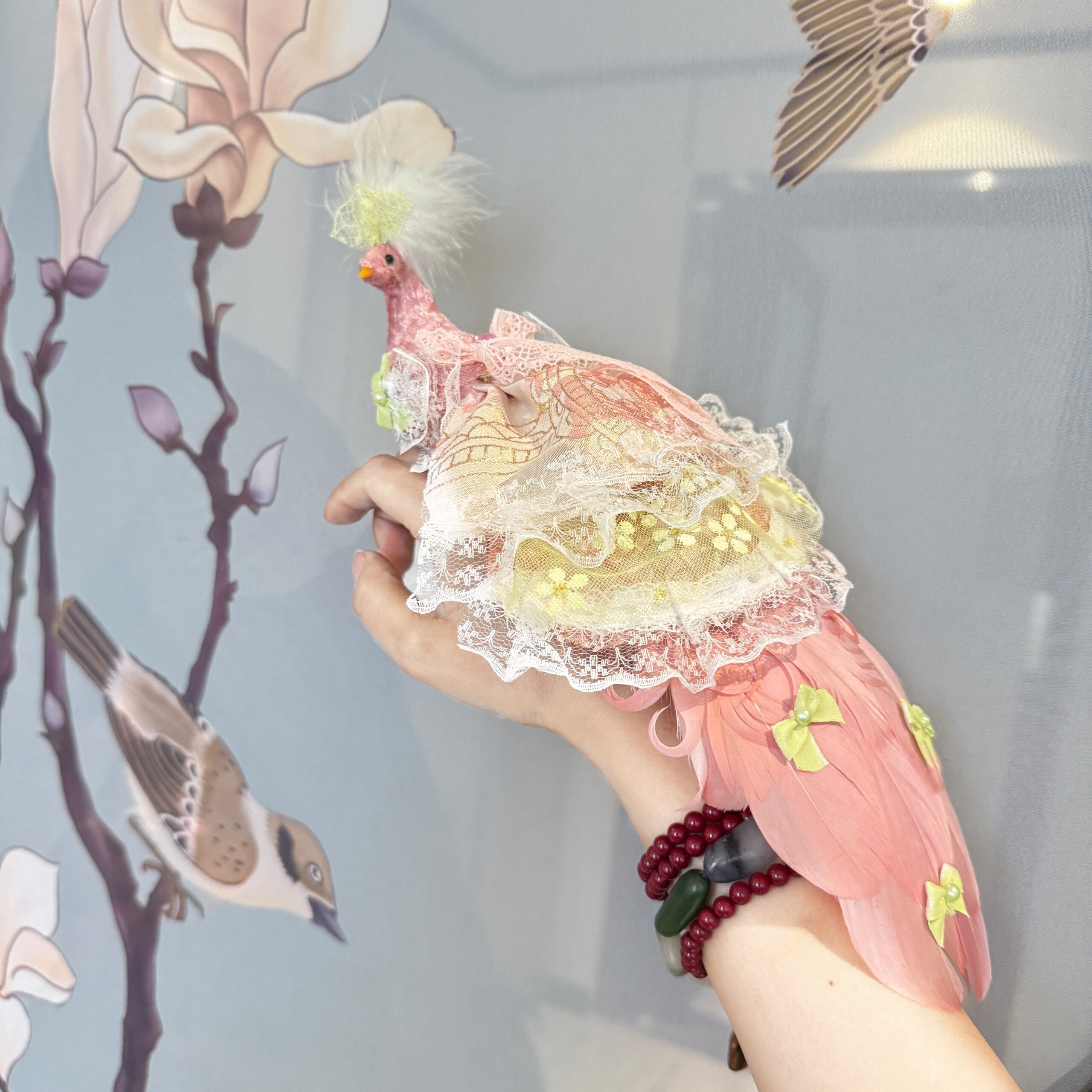 Pink peacock ring wearable accessory gift